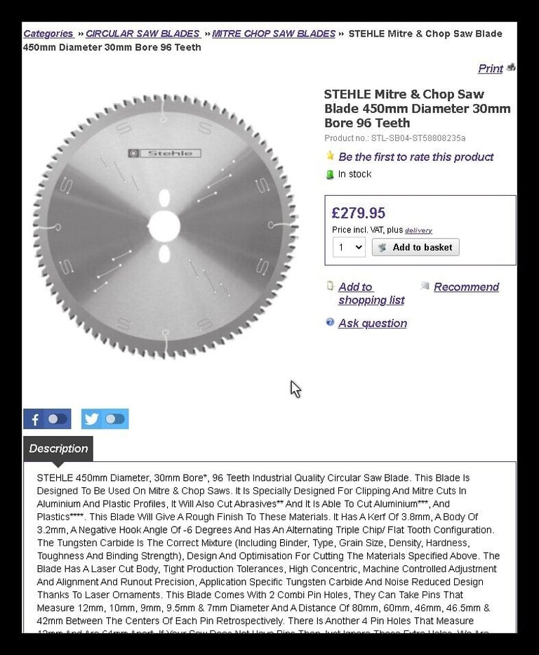 stehle chop saw or bench saw blade,450mm,, 58808235 for aluminium,plastic, upvc fabrication