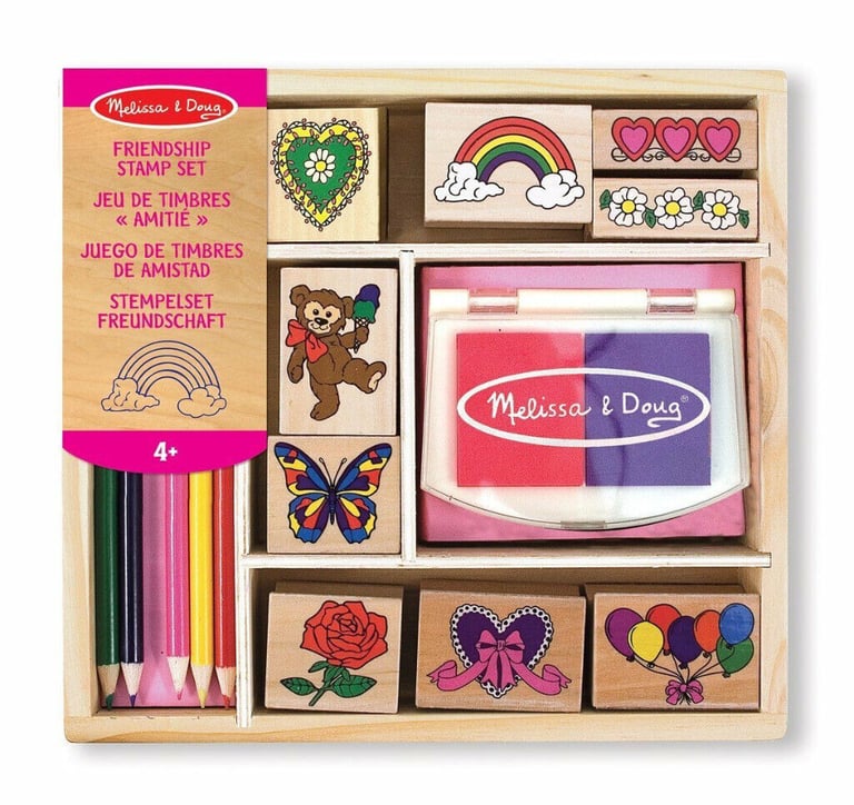 image for MELISSA & DOUG WOODEN FRIENDSHIP STAMP SET WASHABLE INK BRAND NEW AND SEALED 4+