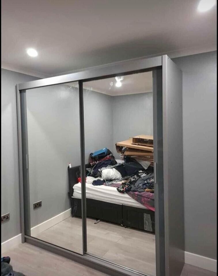 50% Half Price -Brand New Stunning Quality 3/2 Doors Sliding Wardrobe with Mirrors Shelves Rails