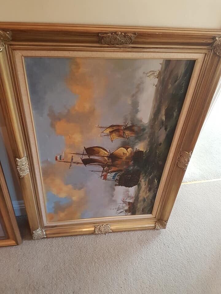 2 large ships oil paintings both signed approx 3ft by 2ft will split 
