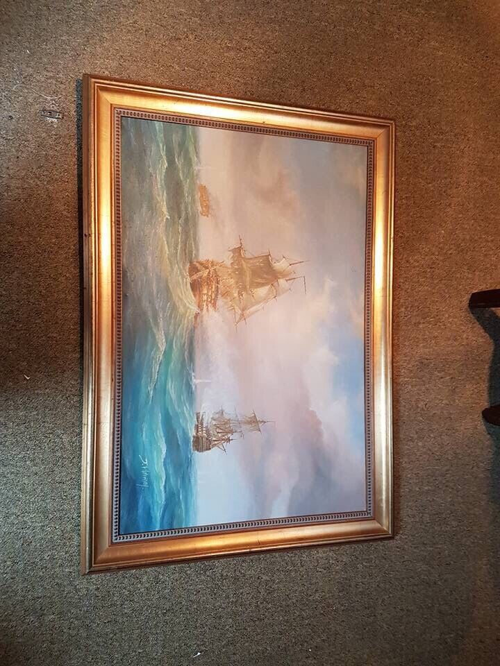 2 large ship oil paintings 