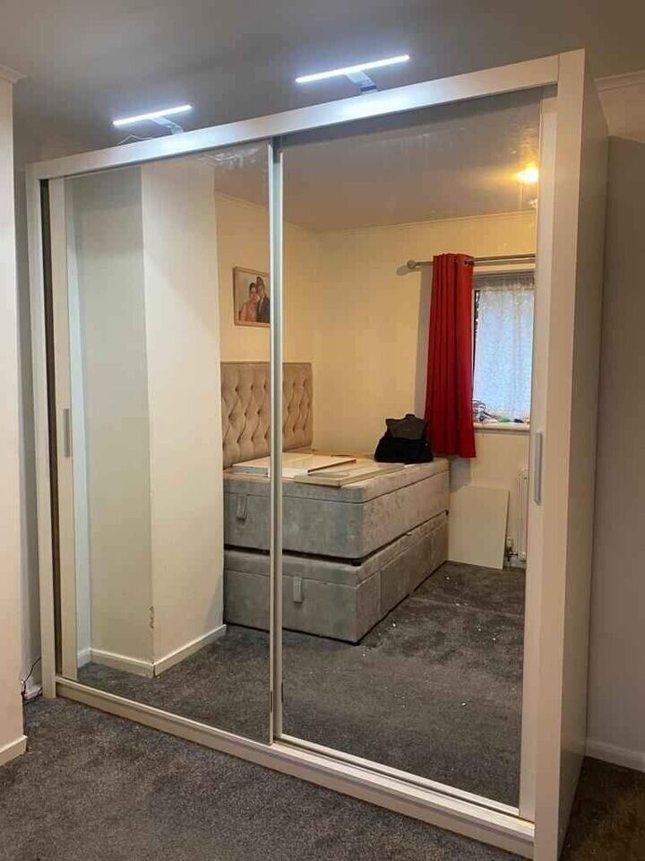 50% Half Price -Brand New Stunning Quality 3/2 Doors Sliding Wardrobe with Mirrors Shelves Rails
