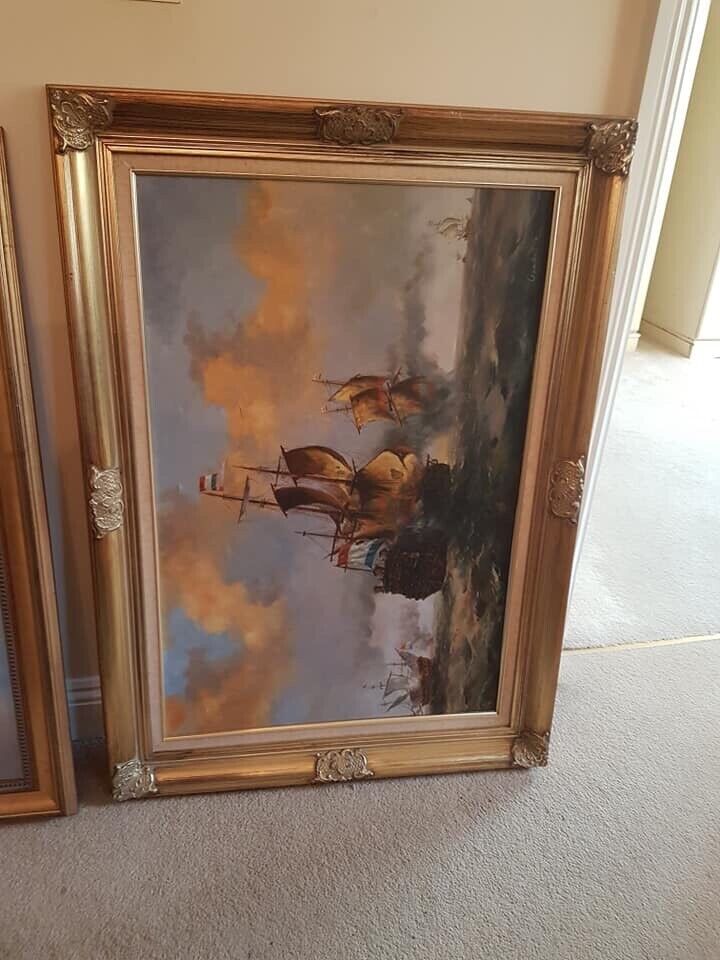 image for 2 large ships oil paintings both signed approx 3ft by 2ft will split 