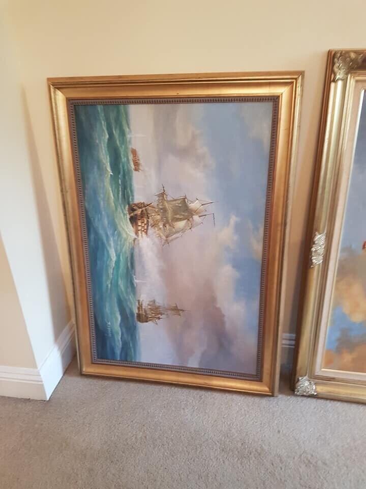 2 large ships oil paintings both signed approx 3ft by 2ft will split 