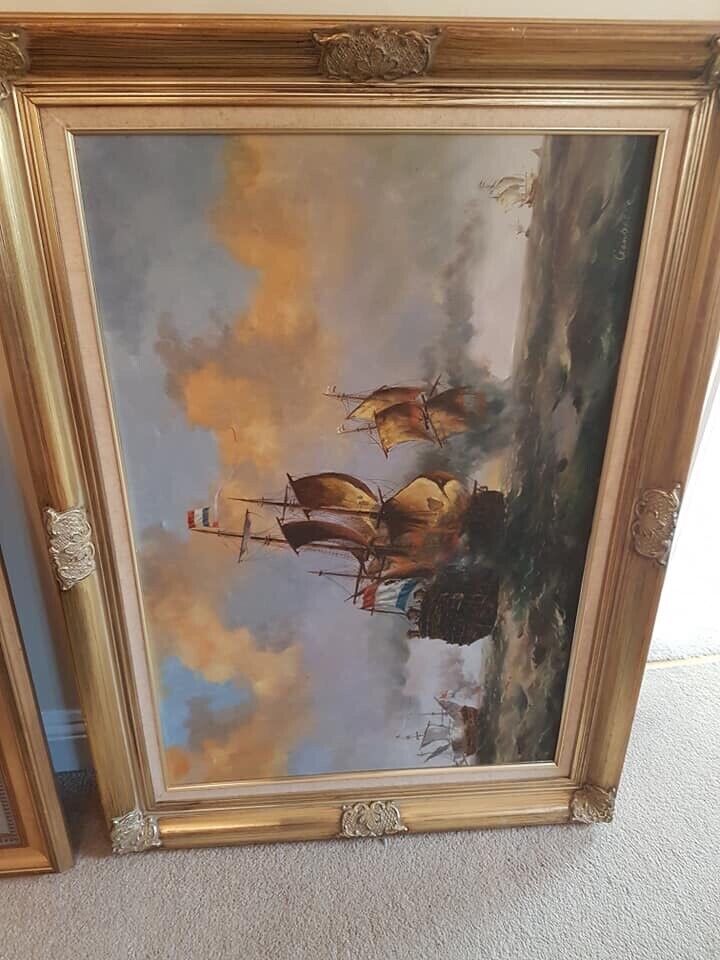 2 large ships oil paintings both signed approx 3ft by 2ft will split 