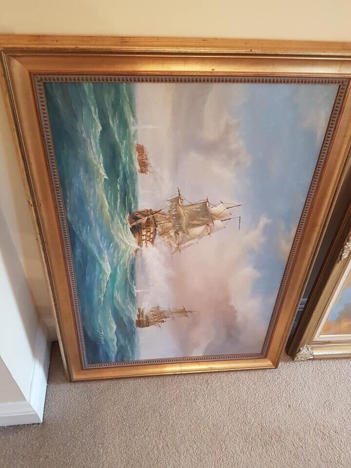 2 large ships oil paintings both signed approx 3ft by 2ft will split 
