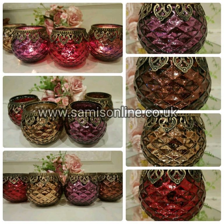 Moroccan Arabian Indian Antique Set of 4 Candle Holders Bowls Rare Uni