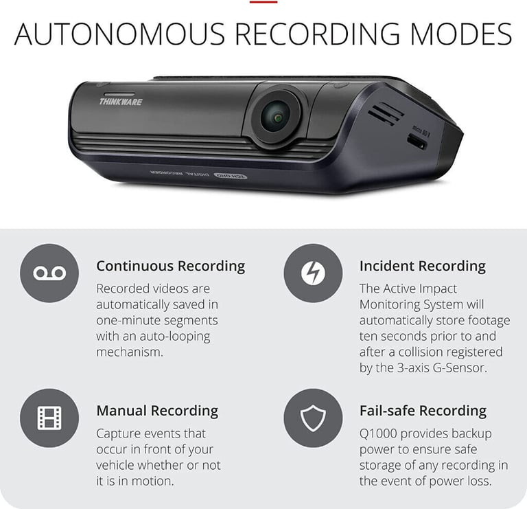 Thinkware Q1000 Dash Cam - 2K QHD 1440p Front & Rear Car Dash Camera