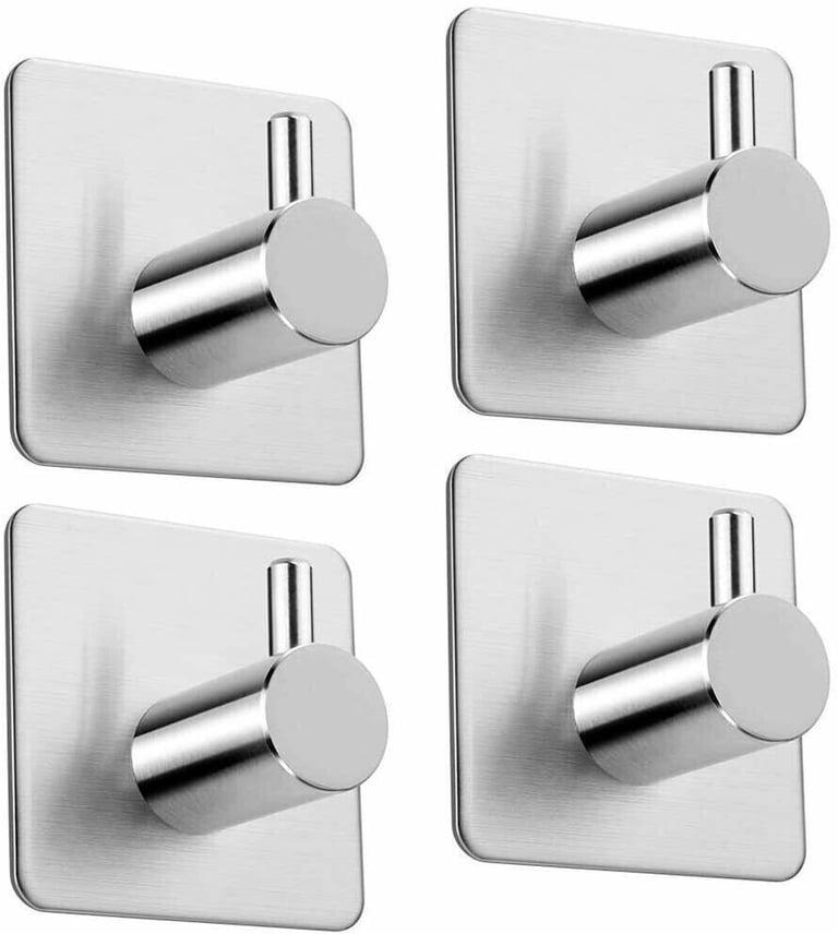 image for XLB PACK OF 4 STAINLESS STEEL SELF ADHESIVE HOOKS for KITCHENs & BATHROOMs BNIB.