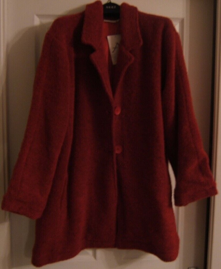 Ladies Designer Coat Adini Size M (14) Scarlett Red Frost Coat, (Used) Huge Saving! NEW COST £150!