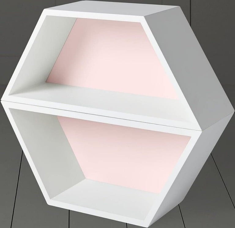 image for Modern Hexagon 2 Shelf Wall Unit H40cm - Pink & White 