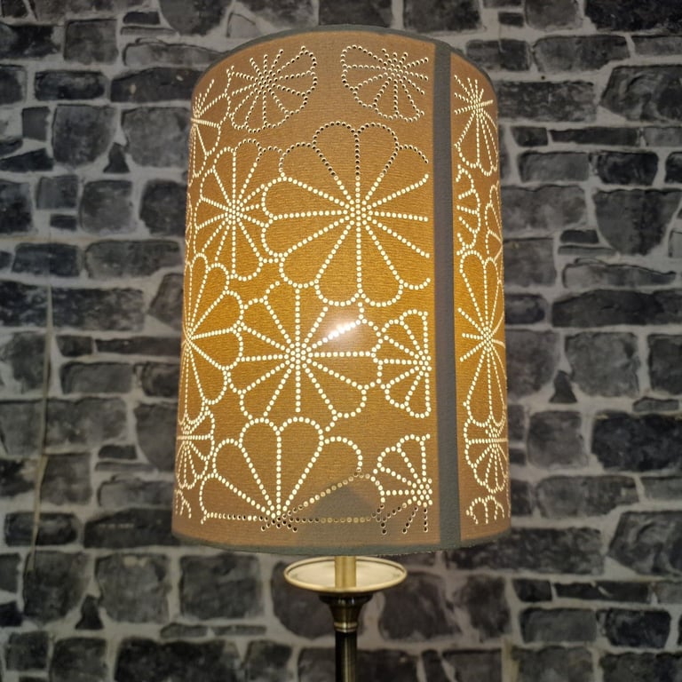 Tall Brass Effect Table Lamp with Patterned Shade
