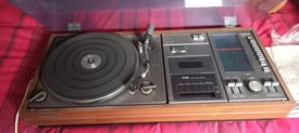 Record player with cassette player and speakers