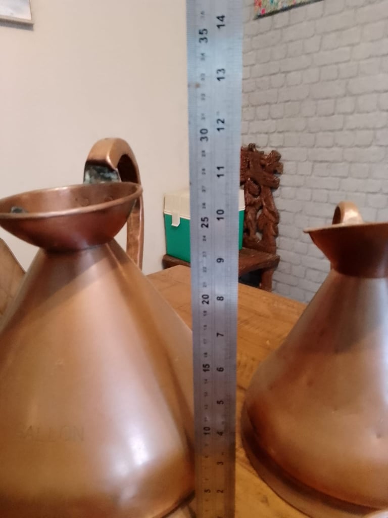 Vintage copper brass measure jug collection