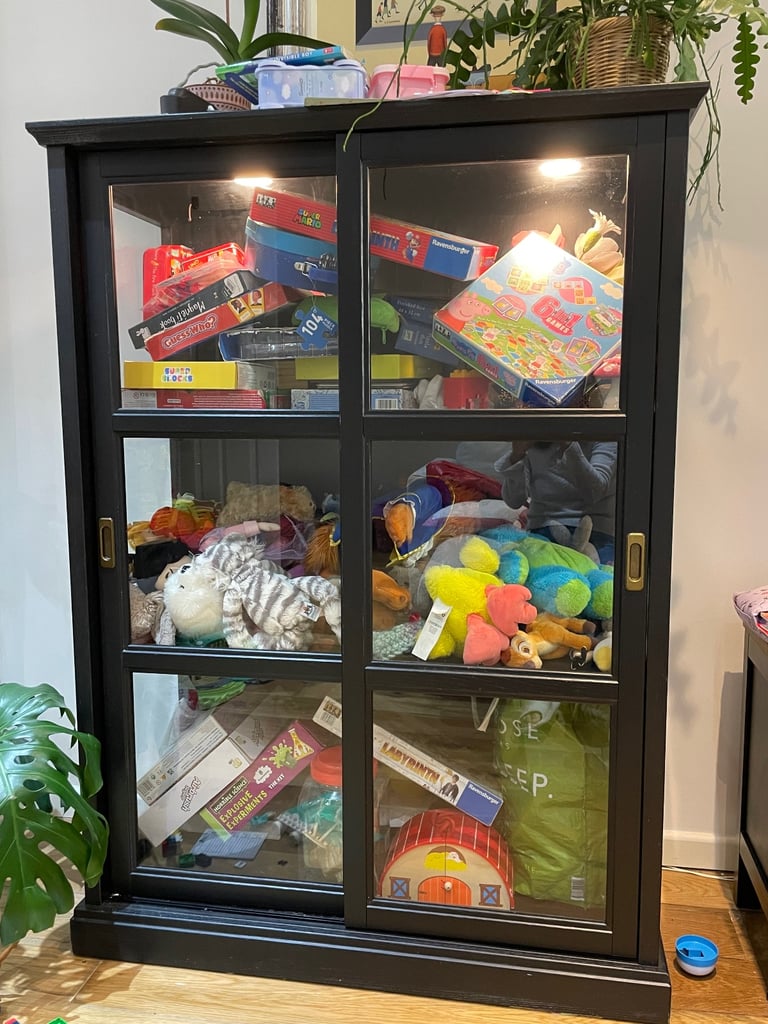 image for IKEA display cabinet storage, in black, with sliding door