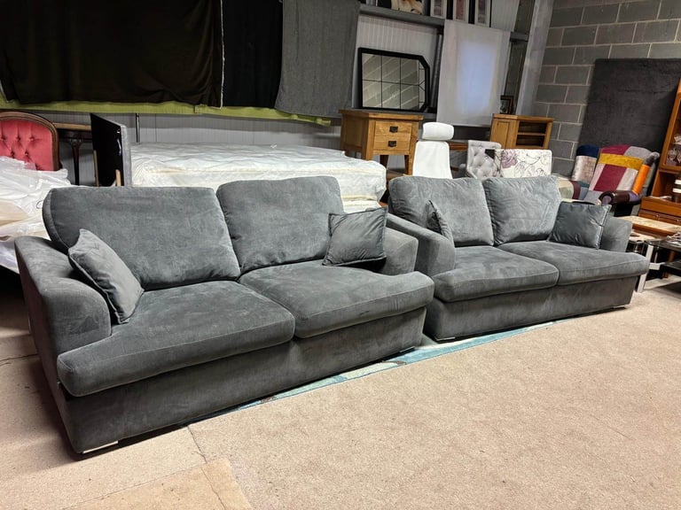 Grey Fabric 3 and 3 Seater Sofas