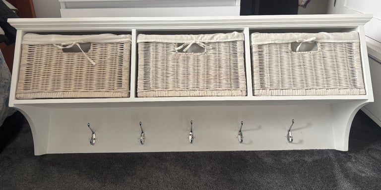 White coat rack with storage 