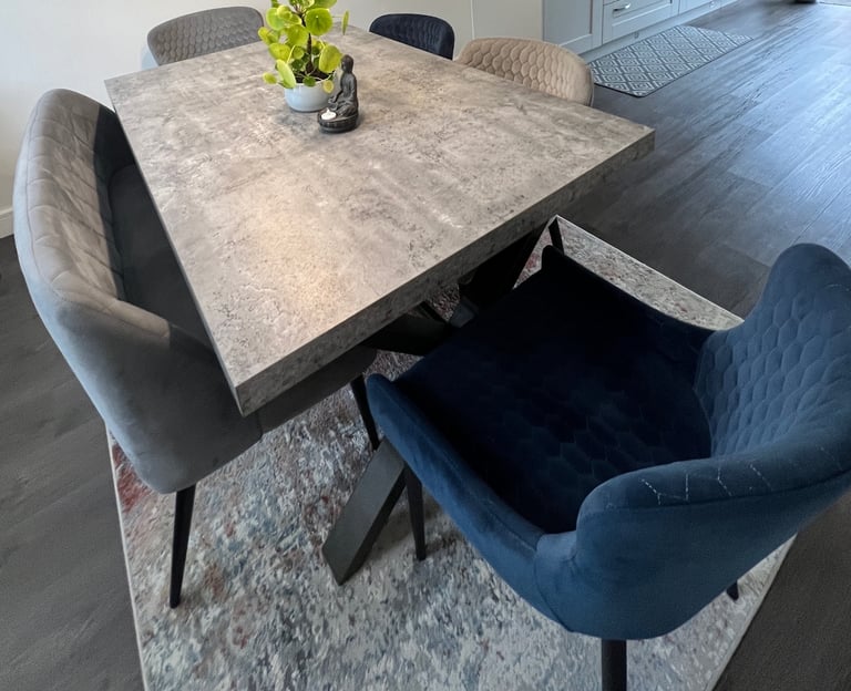 Modern Concrete Effect 6 Seater Dining Table Set + Velvet Chairs & Bench £540 Nuneaton