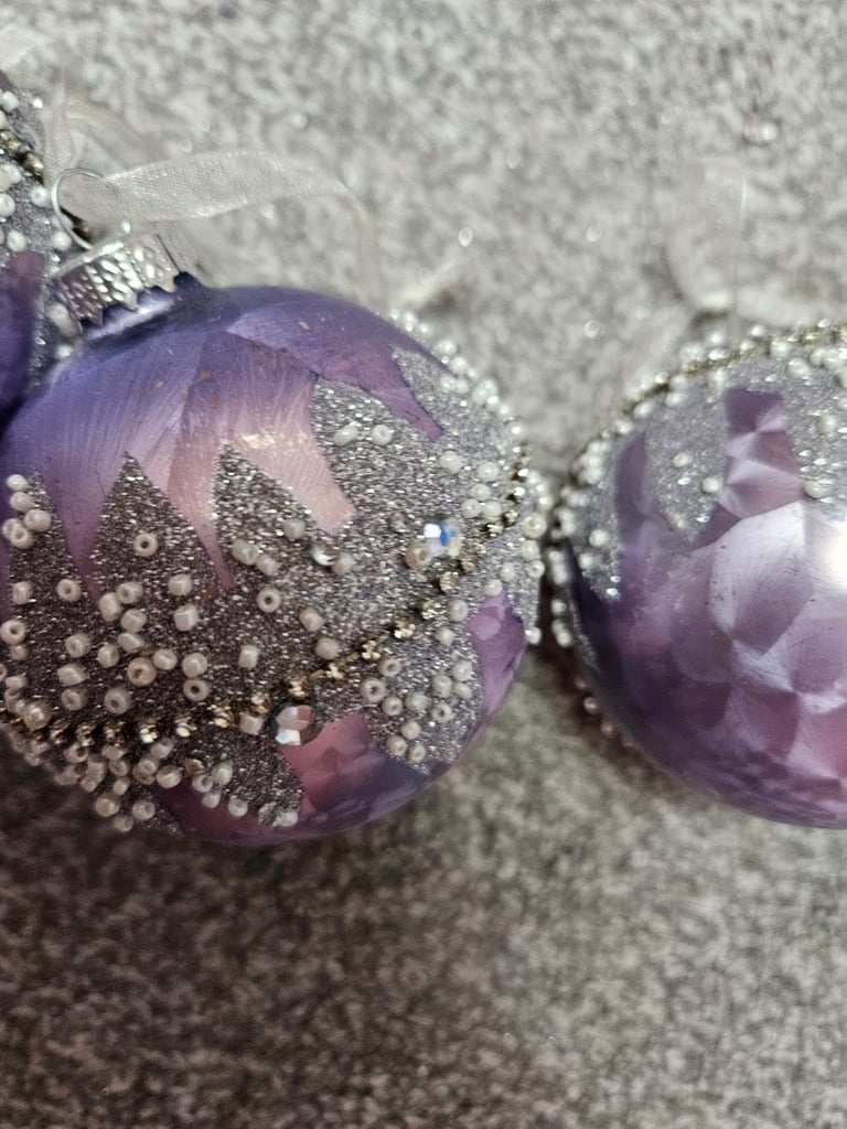Christmas Tree Decorations Purple Liliac Glass Baubles From Taskers Rrp £7.99 Each