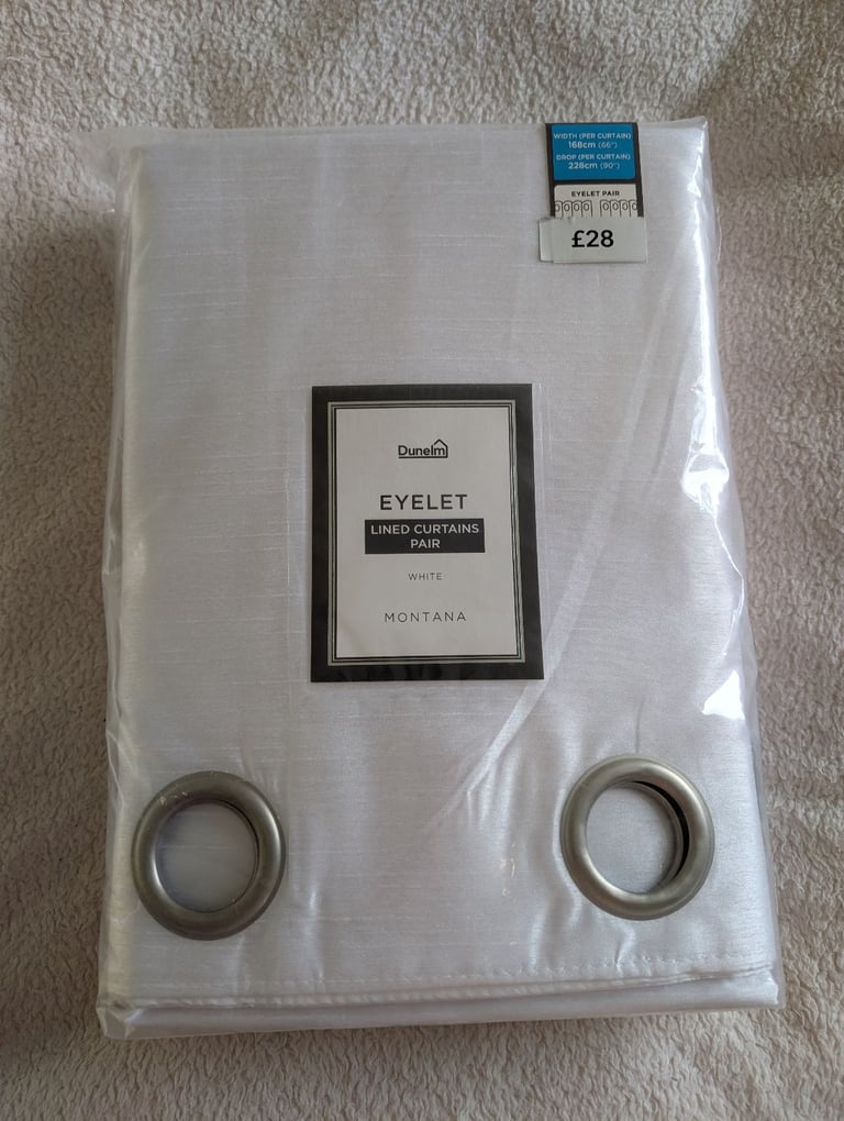 image for New Dunelm Lined Eyelet Curtains White Montana Width 168cm ( 66") Drop 228cm (90") Per Curtain