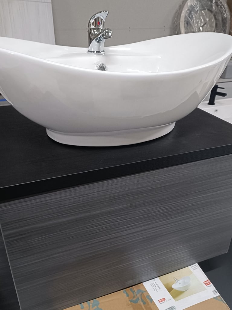image for BN Complete Matching Grey Wood Vanity Unit and BTW Toilet RRP £725