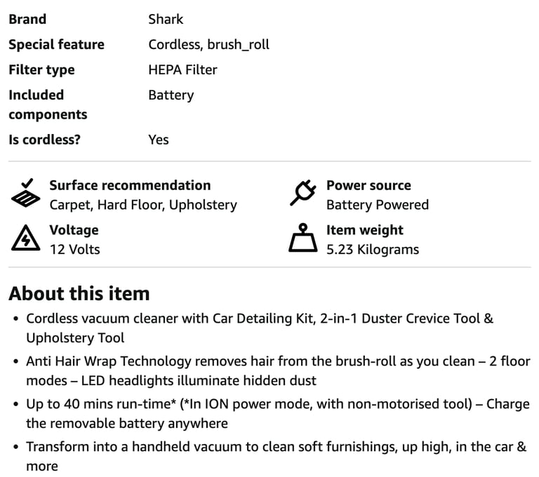 Shark Cordless Stick Vacuum Cleaner [IZ103UKGB]Anti Hair Wrap, Single Battery, Dark Blue