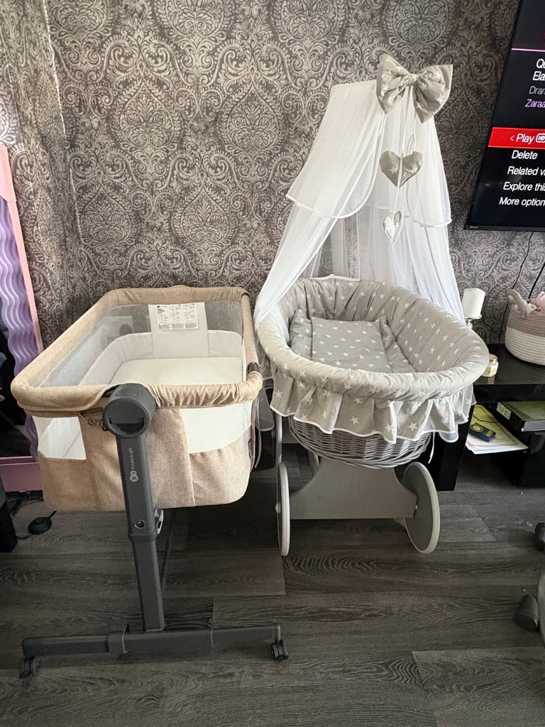 Crib in wheels and next to me