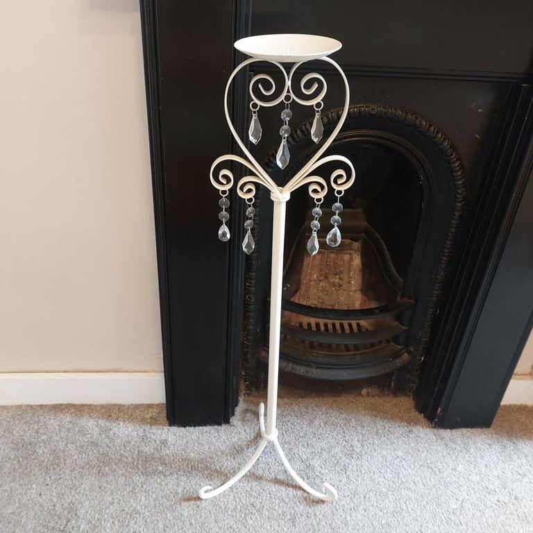 Tall Decorative Cream Metal Floor Standing Candle Holder 