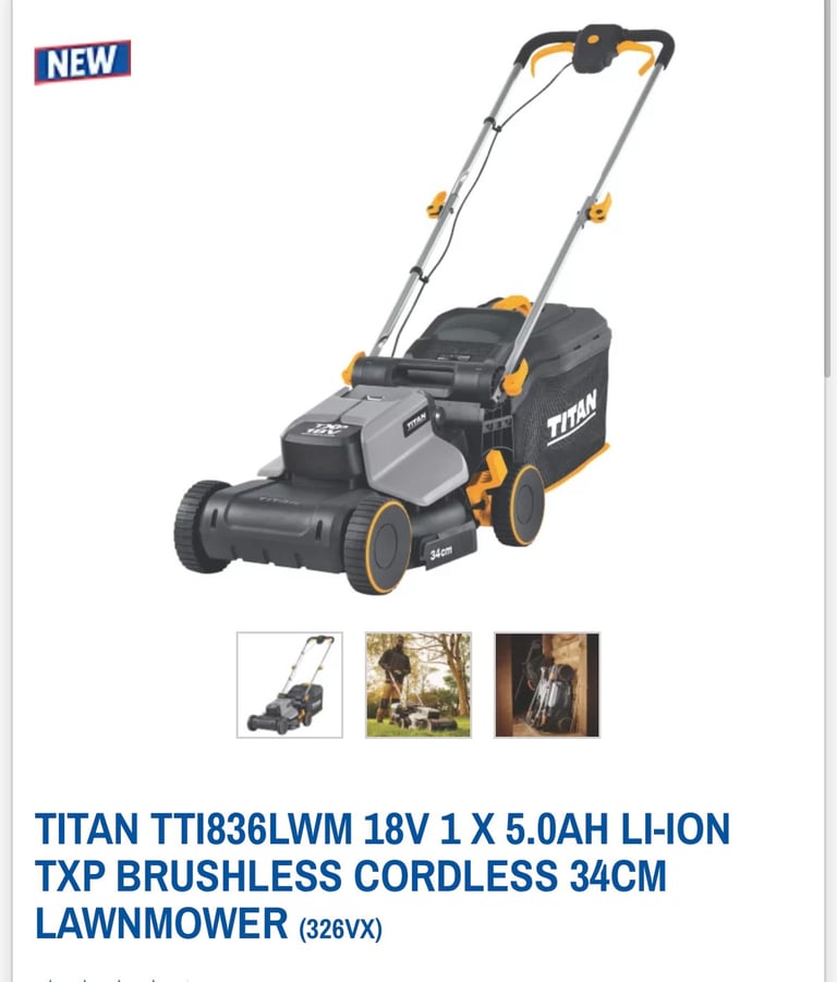 Titan cordless 34cm 18v mower lawnmower