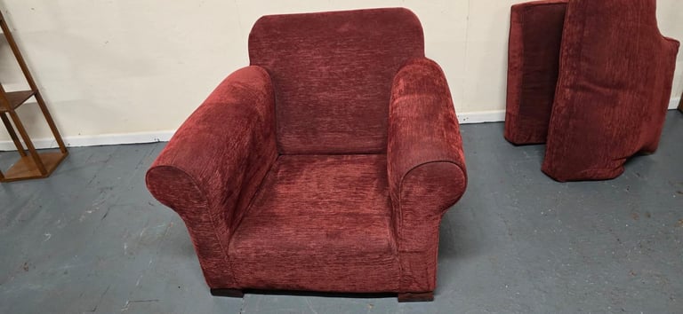 Multiyork®️ Imogen Duck Feather Interlined Wine Red Fabric Loose Cover Armchair Excellent Condition
