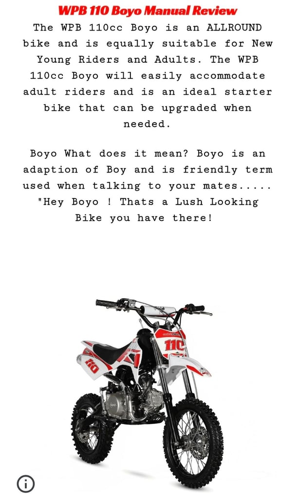 Welsh pit bike 110cc boyo manual 
