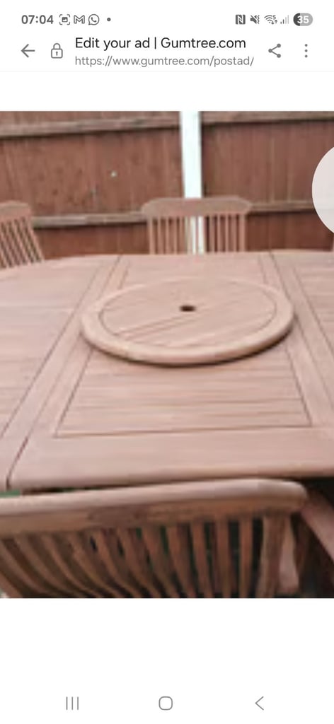 7 solid wood stained chairs and large table set. 