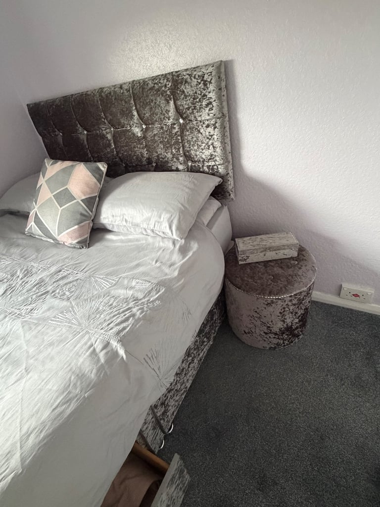 Crush velvet bed and ottoman 