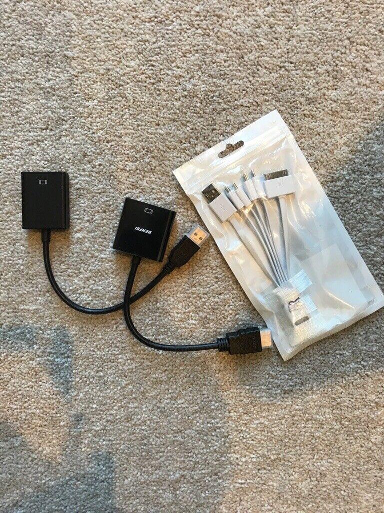 VGA to HDMI + HDMI to USB + adaptor cables for multiple devices bundle 