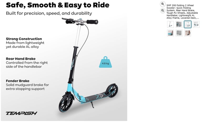 2 Wheel Scooter, Quick Folding, Rear Hand Brake, Tough PU Wheels || Brand new 45% off price 