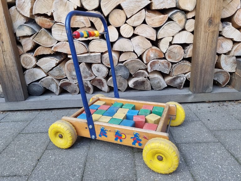 image for Sturdy wooden toddle truck with wooden bricks 