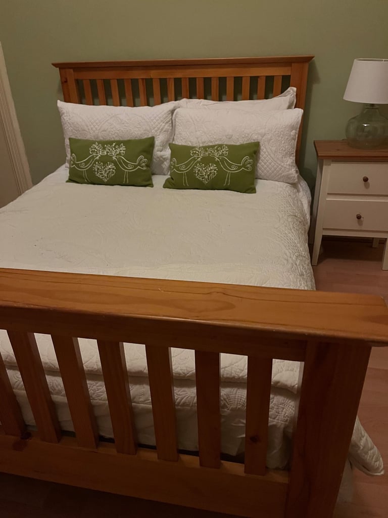 image for Pine Double Bed Frame & Mattress