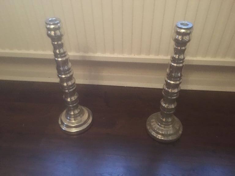 image for 3 x LOMBOK Candlestick Holders Silver. I think they are made of glass.