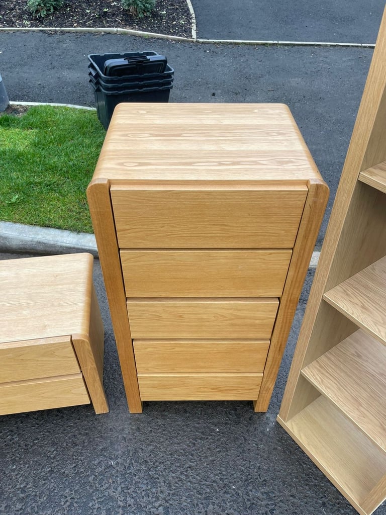 Bedroom suite Modern combination wardrobe £139  5 drawers chest of drawers £75 Bedside locker £20