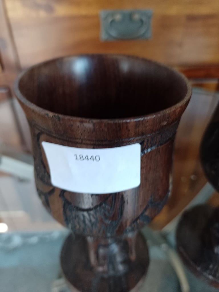 Pair of vintage hand carved wooden goblet, ref:18440 £20.00