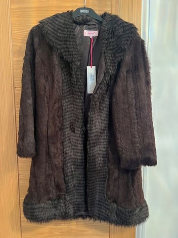 M&S Per Una Ladies Faux Fur Coat in Dark Brown Size 10 Brand New