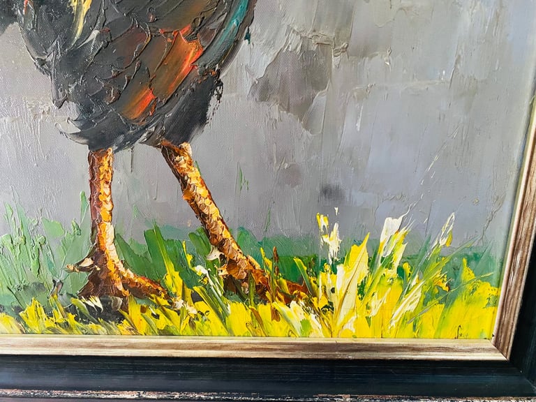 Large Framed Original Painting of Cockerel  