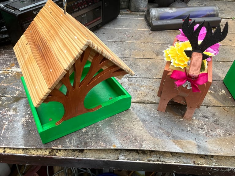 Handmade and painted bird boxes 