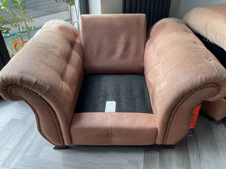 Brown/Tan Suede-Effect DFS Armchair