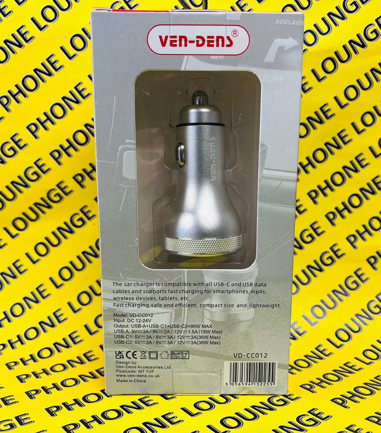 VEn-DEnS 90W Powerful Car Charger With USB Type C PD x2 and USB Type A x1