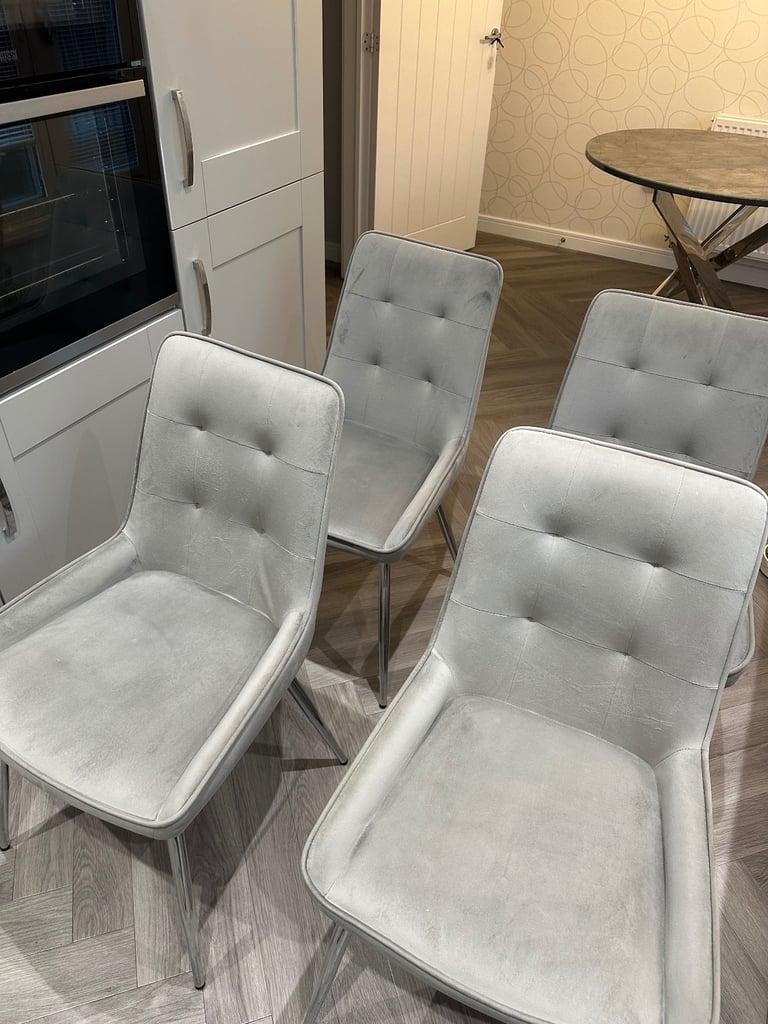 Grey marble effect glass top dining table and 4 dining chairs