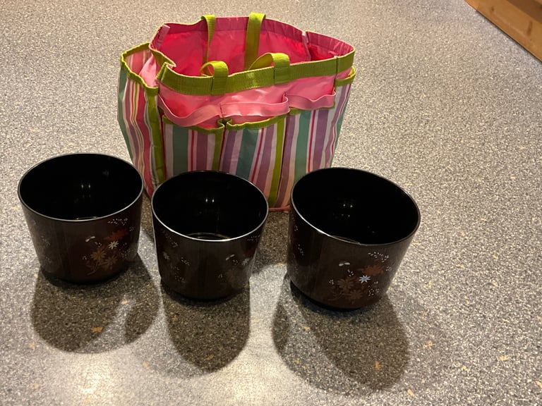 Gardening bag and 3 x plant pot covers. BARGAIN bundle thanks