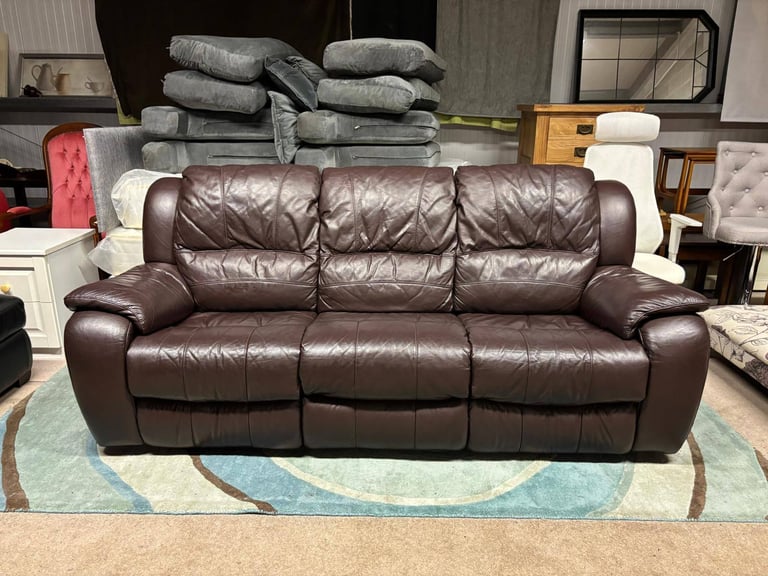 RECLINER Brown Leather 3 Seater Sofa 
