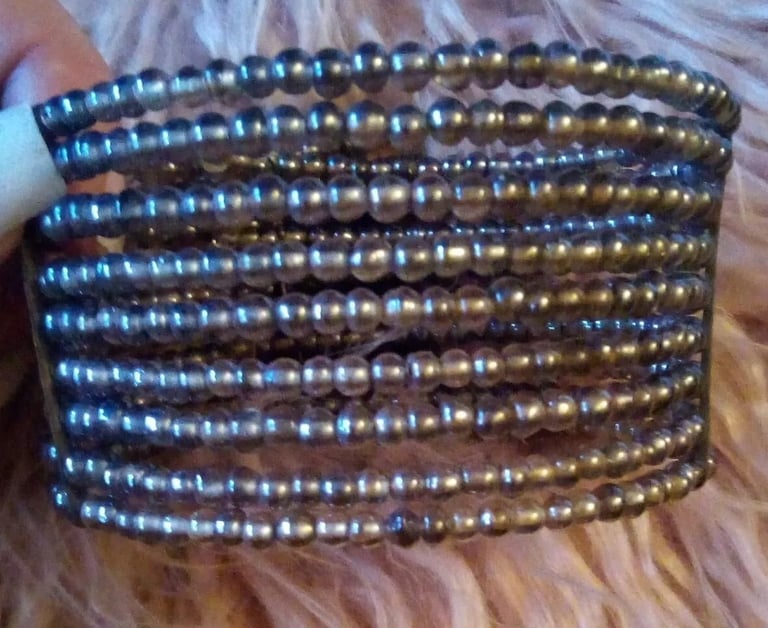 New 9 Row Brown Blue Grey Beaded 5cm High Charm Necklace Choker. Size Adjustable.POST OR COLLECT!