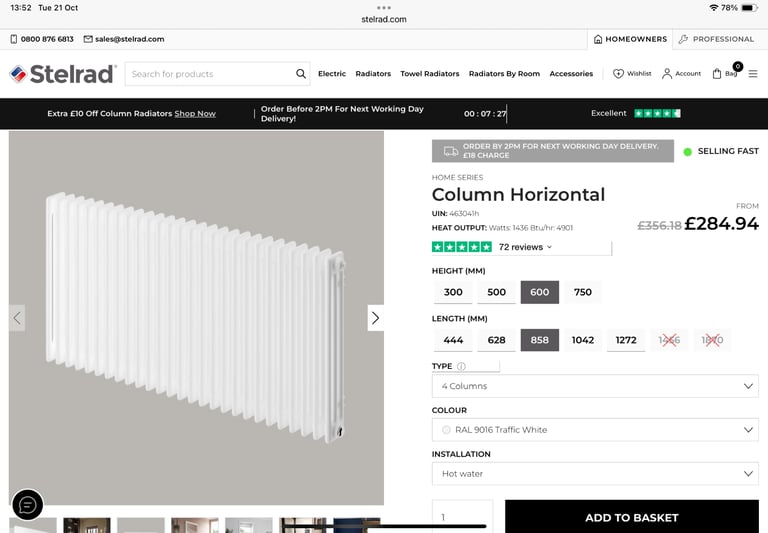 New Stelrad 4 Column Horizontal Radiators